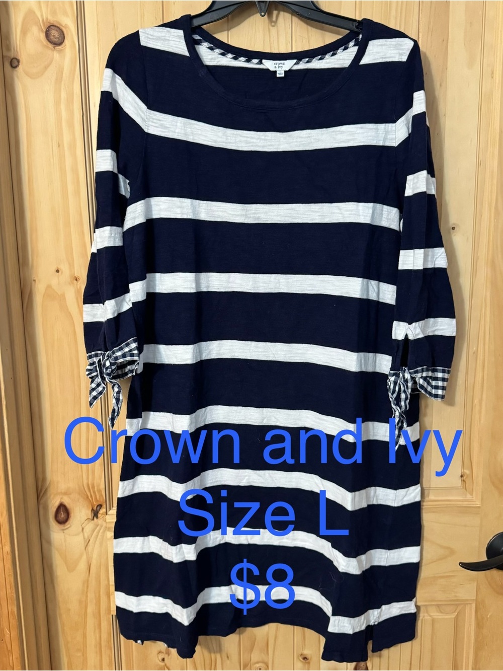crown & ivy Navy and White Stripe Bow-Sleeve Girls Dress